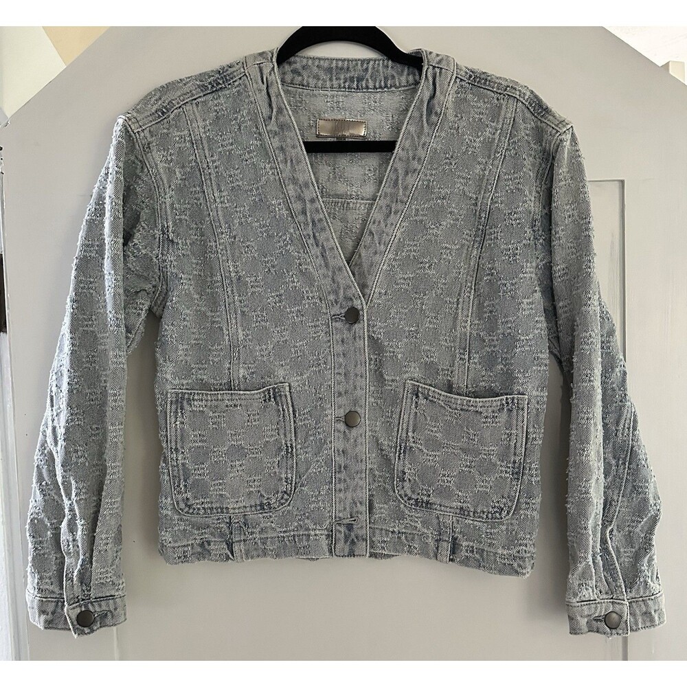 KUT From The Kloth Coco Crop Textured Light Wash Denim Jean Jacket Sz S